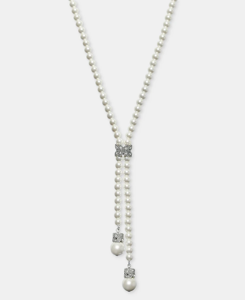 Charter Club Crystal & Imitation Pearl Lariat Necklace, 19-1/2" + 3" extender, Macy's Exclusive