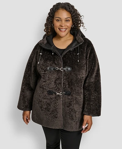 Dkny Plus Hooded Toggle Coat