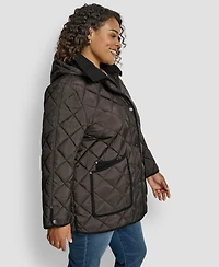 Dkny Plus Hooded Quilted Coat