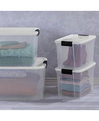 Sterilite 30 Qt Clear Plastic Stackable Storage Bin w/ Latch Lid, White (6 Pack)