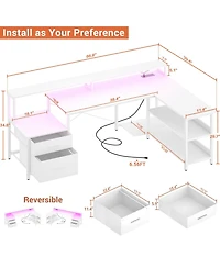 Aheaplus L-Shaped Computer Desk with Drawers and Monitor Shelf, Gaming Desks Led Strip
