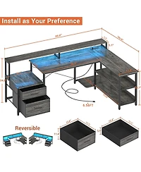 Aheaplus L-Shaped Computer Desk with Drawers and Monitor Shelf, Gaming Desks Led Strip