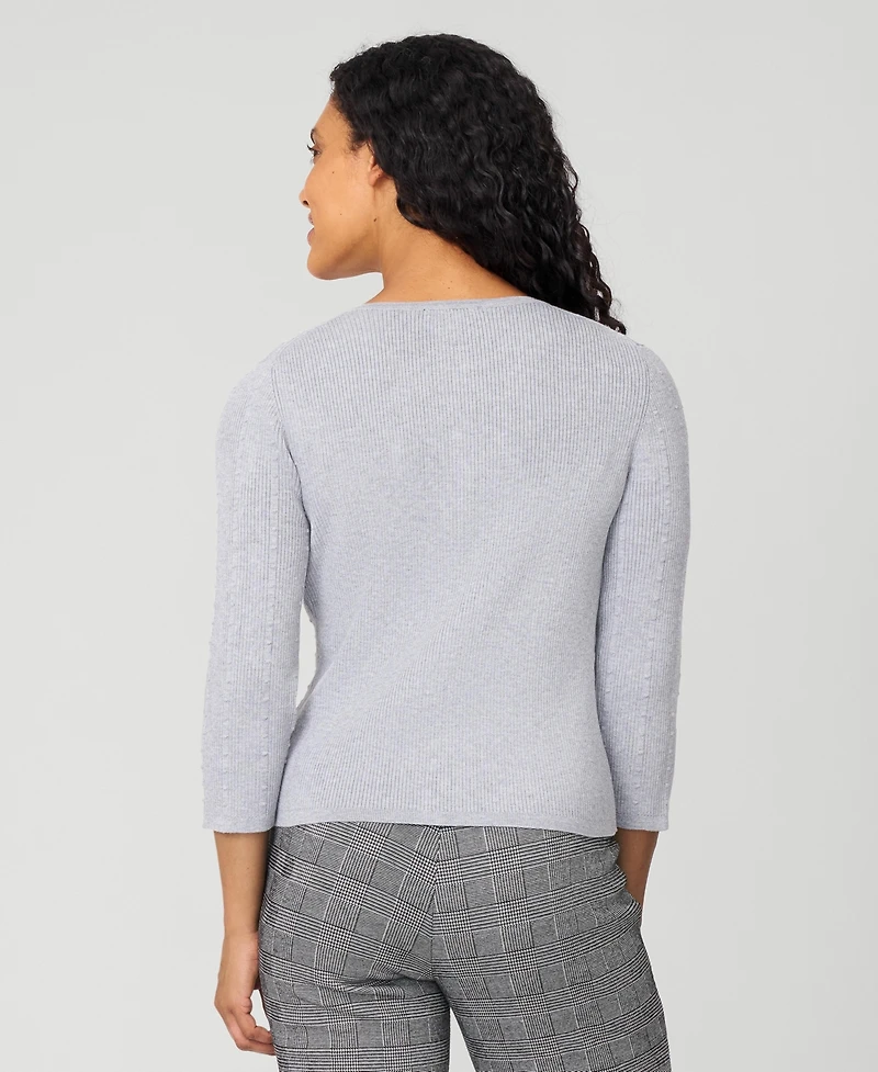Cable & Gauge Women's Textured Rib Crewneck Cardigan