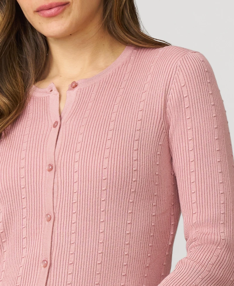 Cable & Gauge Women's Textured Rib Crewneck Cardigan
