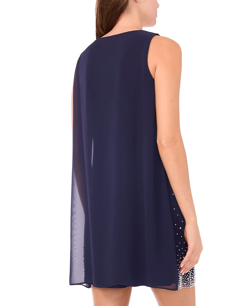 Msk Petite V-Neck Sleeveless Beaded Dress
