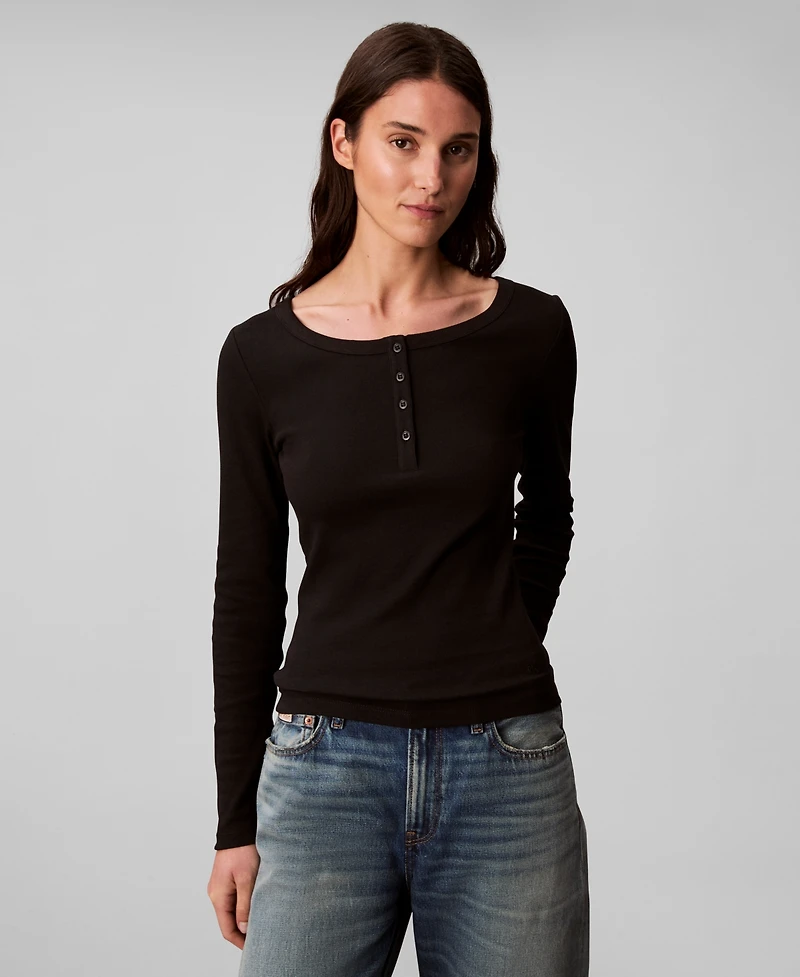 Calvin Klein Jeans Women's Long Sleeve Ribbed Knit T-Shirt
