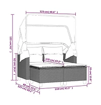 vidaXL Patio Sofa 2-Seater with Canopy and Stools Gray Poly Rattan
