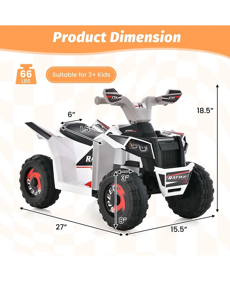 Kids Ride on Atv 4 Wheeler Quad Toy Car 6V Battery Powered Motorized Toy