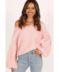 Petal and Pup Women's Becca Crewneck Waffle Stitch Stripe Knit Sweater