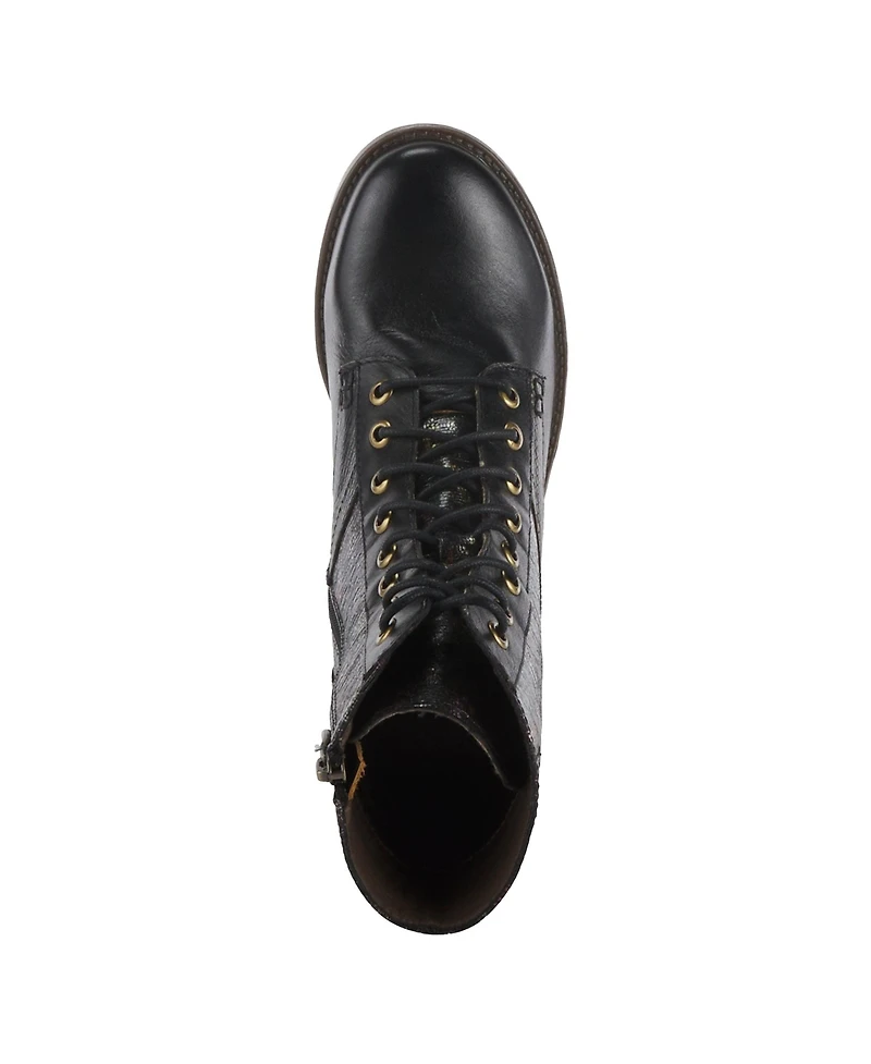 L Artiste Women s Marty-met Lace-Up Floral Metallic Boots with Faux Snakeskin Texture and Embossed Heel