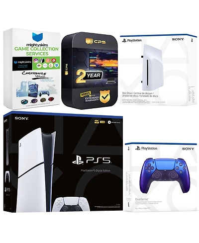 Sony PlayStation 5 Slim Digital Bundle with Disc Drive, Extra Controller, MightySkins Game Collection and 2 Year Extended Warranty