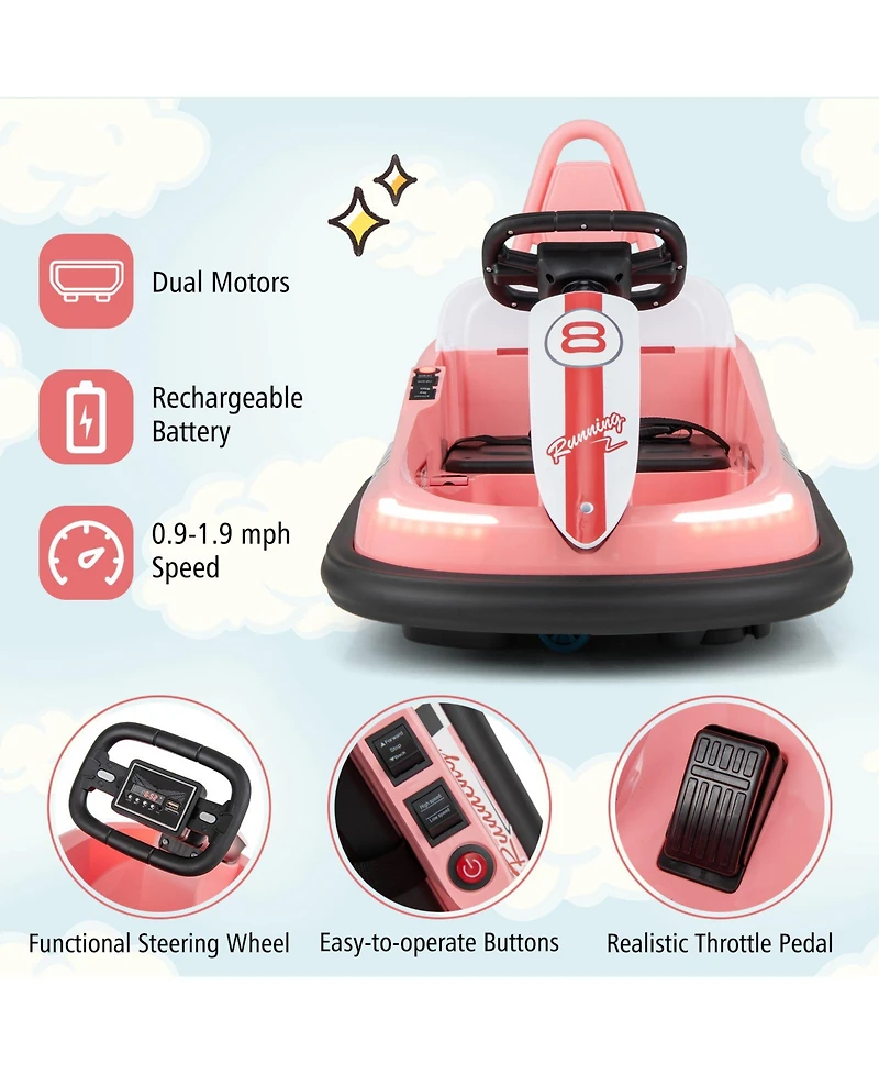 6V Kids Ride-On Bumper Car with 360° Spin & Dual Motors – Pink