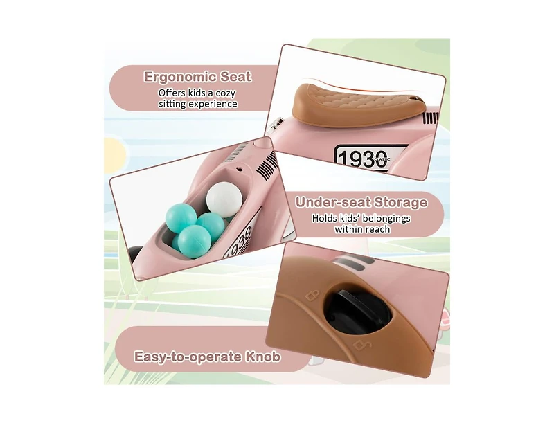 Kids Sit-to-Stand Vehicle with Steering Wheel & Under-Seat Storage – Pink