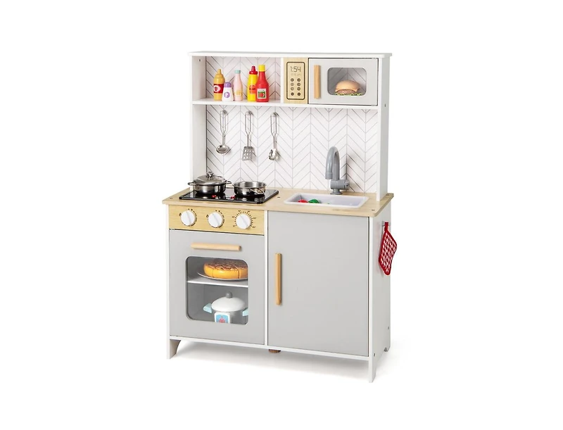 Kids Kitchen Playset with Lights, Sounds, Microwave & Stove – White