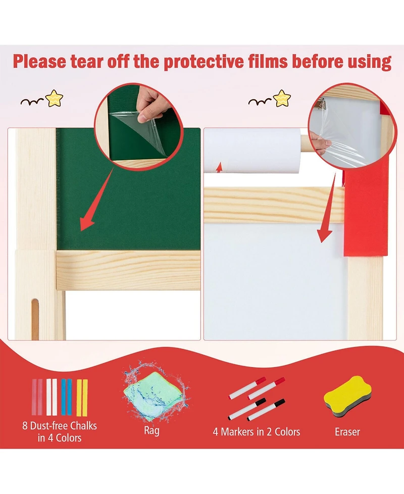 3-in-1 Double-Sided Adjustable Kid Easel for 3-8 Years Old Toddlers