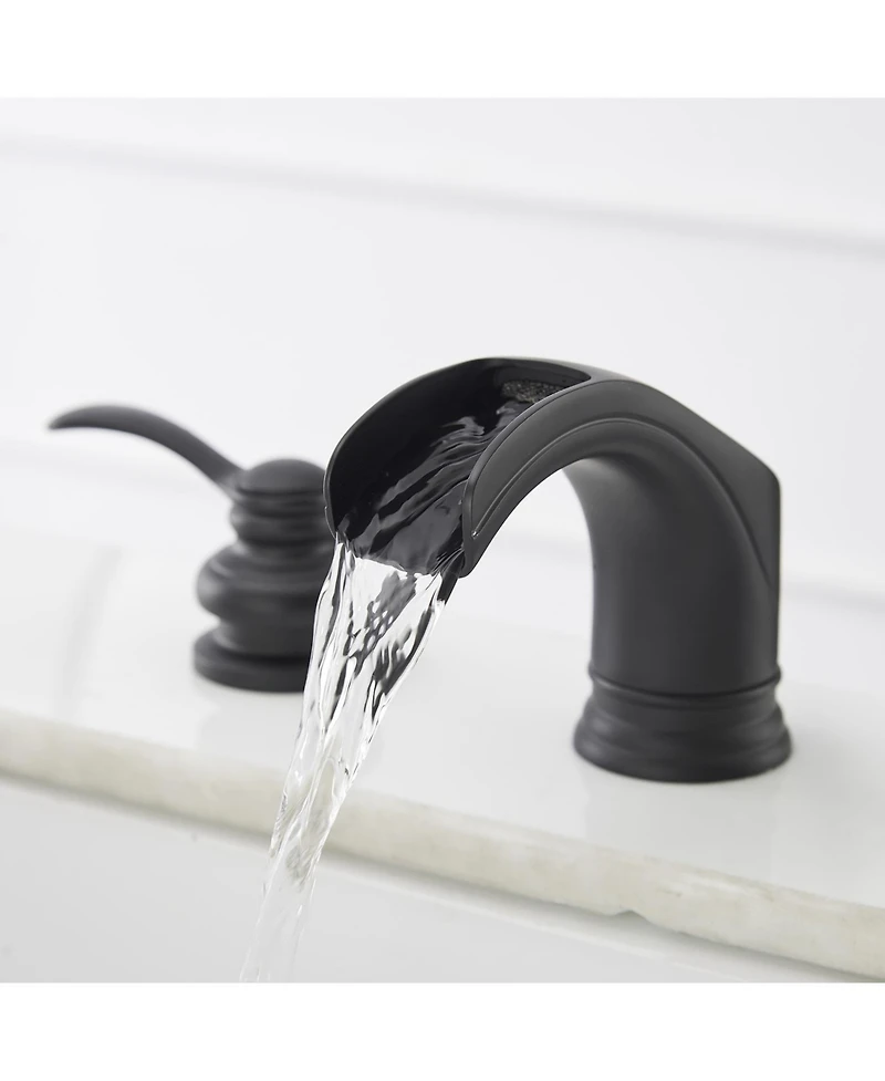 Greenspring 8 in. Waterfall Widespread 2-Handle Bathroom Faucet With Pop-up Drain Assembly in Spot Resist Matte Black
