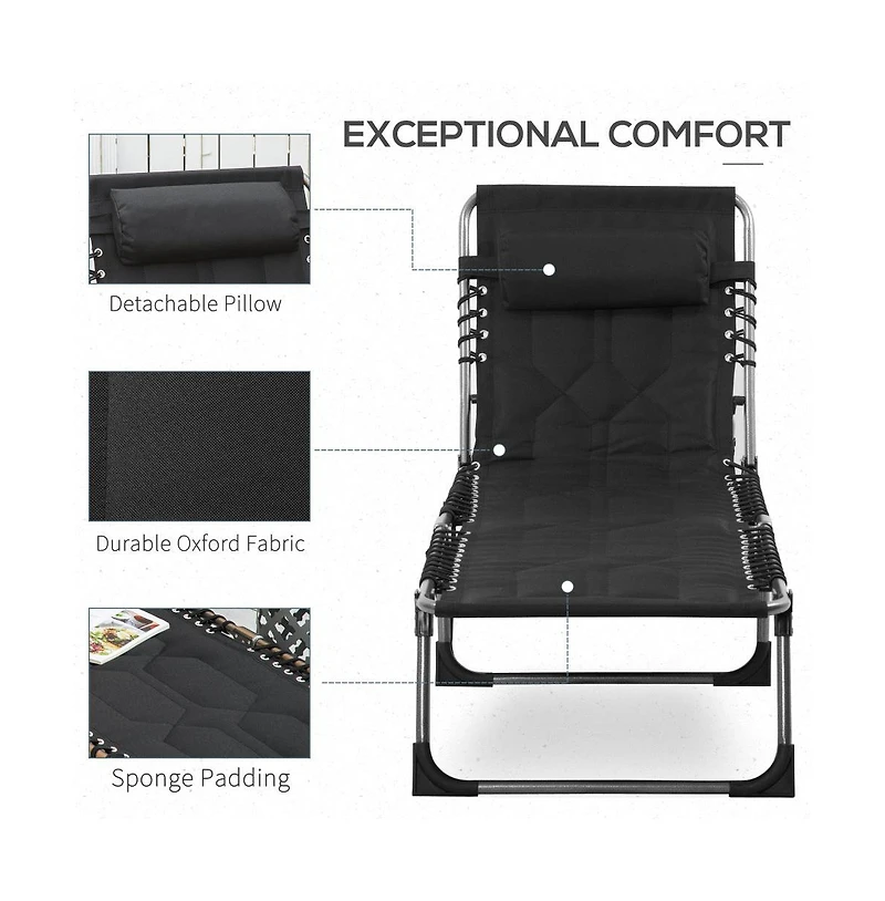 Chic Crate - Comfortable Outdoor Black Chaise Lounge Chair with 6-Level Reclining and Headrest for Beach, Yard, Patio