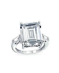 Bling Jewelry Art Deco Style 7CT Cz Emerald Cut Solitaire Statement Ring Sterling Silver Baguette Side Stones