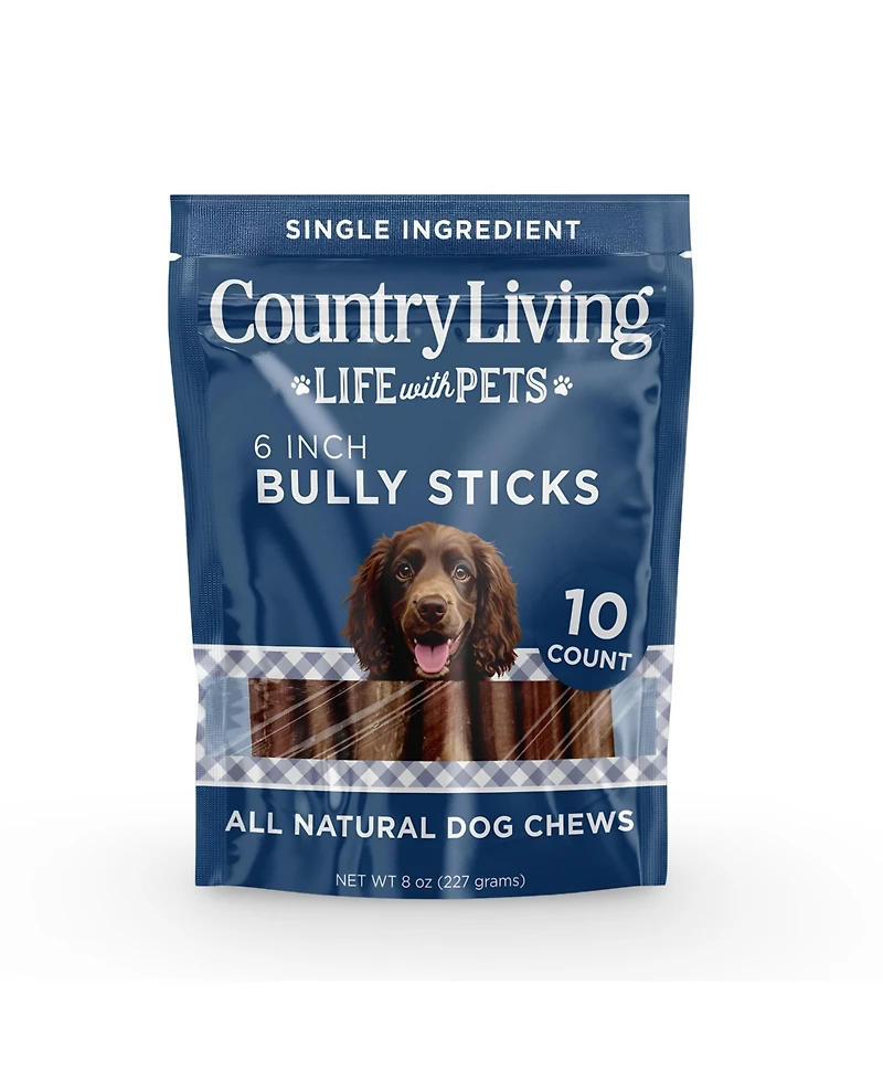 Country Living 6" Bully Sticks for Dogs – Standard – 10 Count Bag – All-Natural, Single-Ingredient, Long-Lasting Dog Chews – High-Protein, Grain-Free,