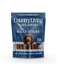 Country Living 6" Bully Sticks for Dogs – Standard – 10 Count Bag – All-Natural, Single-Ingredient, Long-Lasting Dog Chews – High-Protein, Grain-Free,