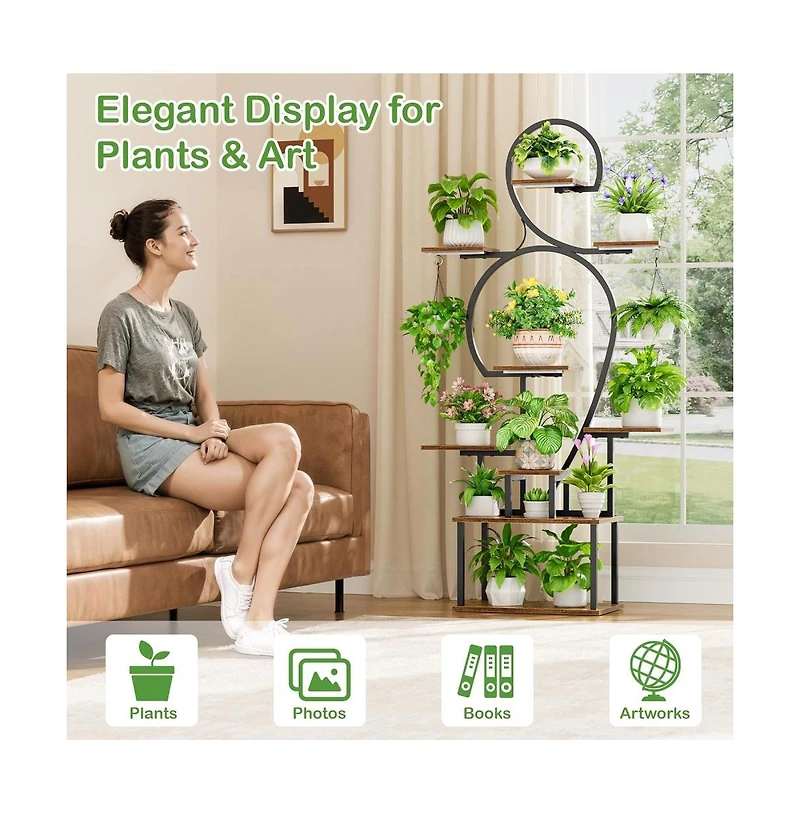 Chic Crate 63" Tall Indoor Plant Stand with Grow Light, 9-Tier Metal Shelf for Multiple Plants & Living Room