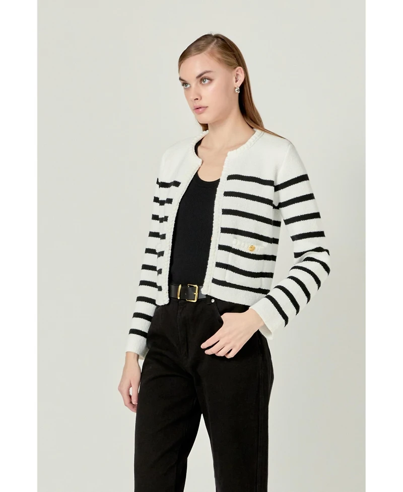 English Factory Women's Braided Stripe Cardigan