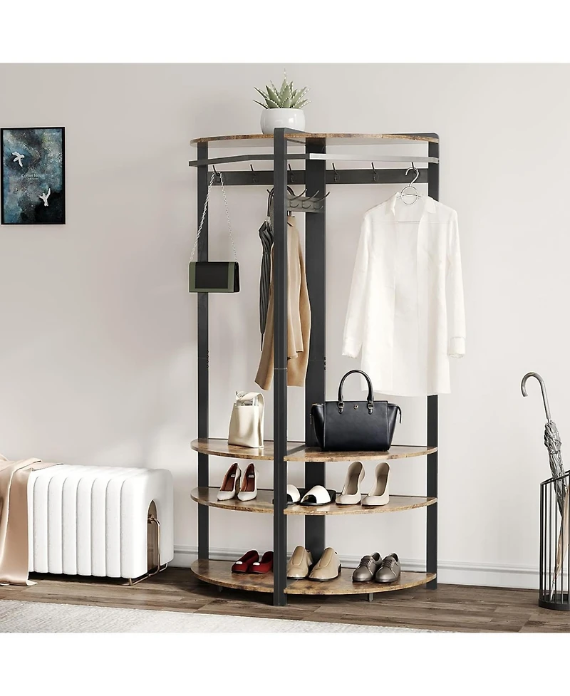 gaomon 3-In-1 Narrow Corner Coat Rack Stand with Shoe Bench & Storage Shelf for Hallway, Bedroom, Living Room - Space Saving Coat Hooks & Shoe Rack