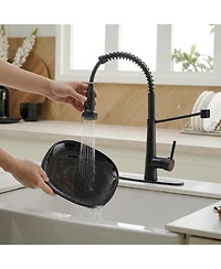 Greenspring Single-Handle Pull-Down Sprayer 2 Spray High Arc Kitchen Faucet With Deck Plate in Matte Black