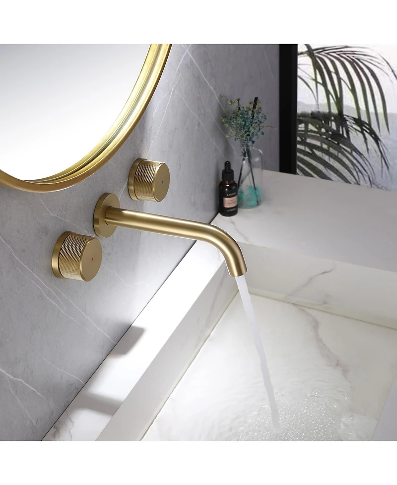 Greenspring Two-Handle Wall Mounted Bathroom Faucet in Brushed Gold