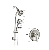 Rainsken Drill-Free Stainless Steel Slide Bar Combo Rain Showerhead 7-Setting Hand, Dual Shower Head Spa System (Rough-in Valve Included)