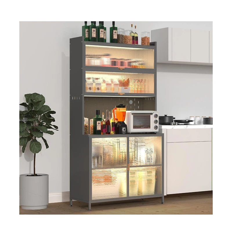 Chic Crate 73'' Tall 6-Level Flip-Door Pegboard Metal Pantry Cabinet(Grey) Anti-Tip Hutch for Kitchen/Dining/Living Room