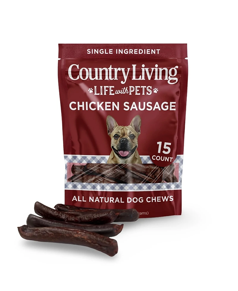 Country Living 4"-5" Beef Flavored Chicken Sausage Dog Treats – 15 Count Bag – Soft & Chewy, High-Protein Training & Reward Treats – Grain-Free, No Ar