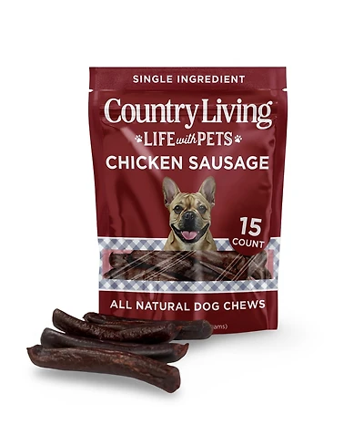 Country Living 4"-5" Beef Flavored Chicken Sausage Dog Treats – 15 Count Bag – Soft & Chewy, High-Protein Training & Reward Treats – Grain-Free, No Ar