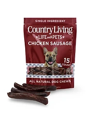 Country Living 4"-5" Beef Flavored Chicken Sausage Dog Treats – 15 Count Bag – Soft & Chewy, High-Protein Training & Reward Treats – Grain-Free, No Ar