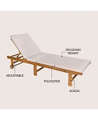 Jonathan Y Mallorca Modern Classic Foldable Adjustable Wood Chaise Outdoor Lounge Chair with Cushion & Wheels