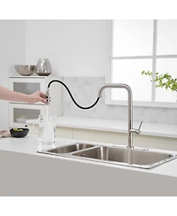 Greenspring Single Handle Pull-Down Sprayer 1 Spray High Arc Kitchen Faucet With Deck Plate in Brushed Nickel