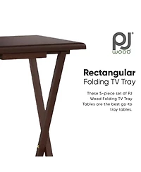 Pj Wood Folding Tv Tray Tables with Compact Storage Rack, Walnut, 5 Piece Set