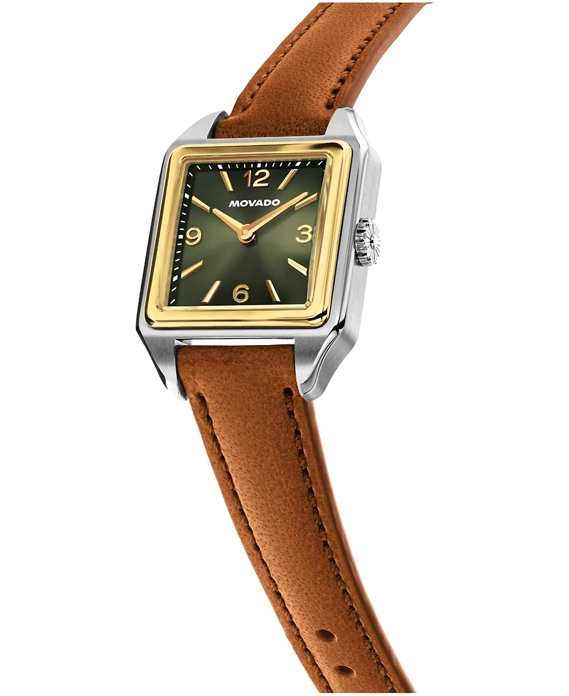Movado Women's 1917 Swiss Quartz Cognac Leather Watch, 25 x 34.1mm