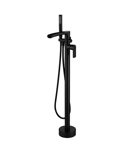 Greenspring Single-Handle Freestanding Floor Mount Roman Tub Faucet Bathtub Filler with Hand Shower in Matte Black