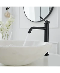 Modern Single Hole Single Handle Vessel Bathroom Vanity Sink Faucet With Pop Up Drain Without Overflow in Brushed Gold