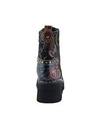 L Artiste Women s Severity Hand-Painted Lace-Up Combat Boot with Studs, Suede Shaft, and Lug Sole