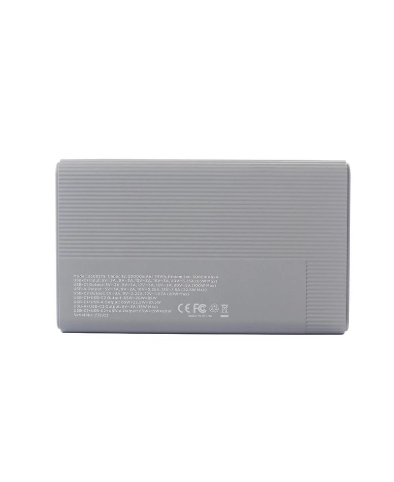 RadioShack Portable Charger 20,000 mAh 74 Wh Gray With Led Display On Charge Level Usb A and Usb C Out and Usb C In 2309275