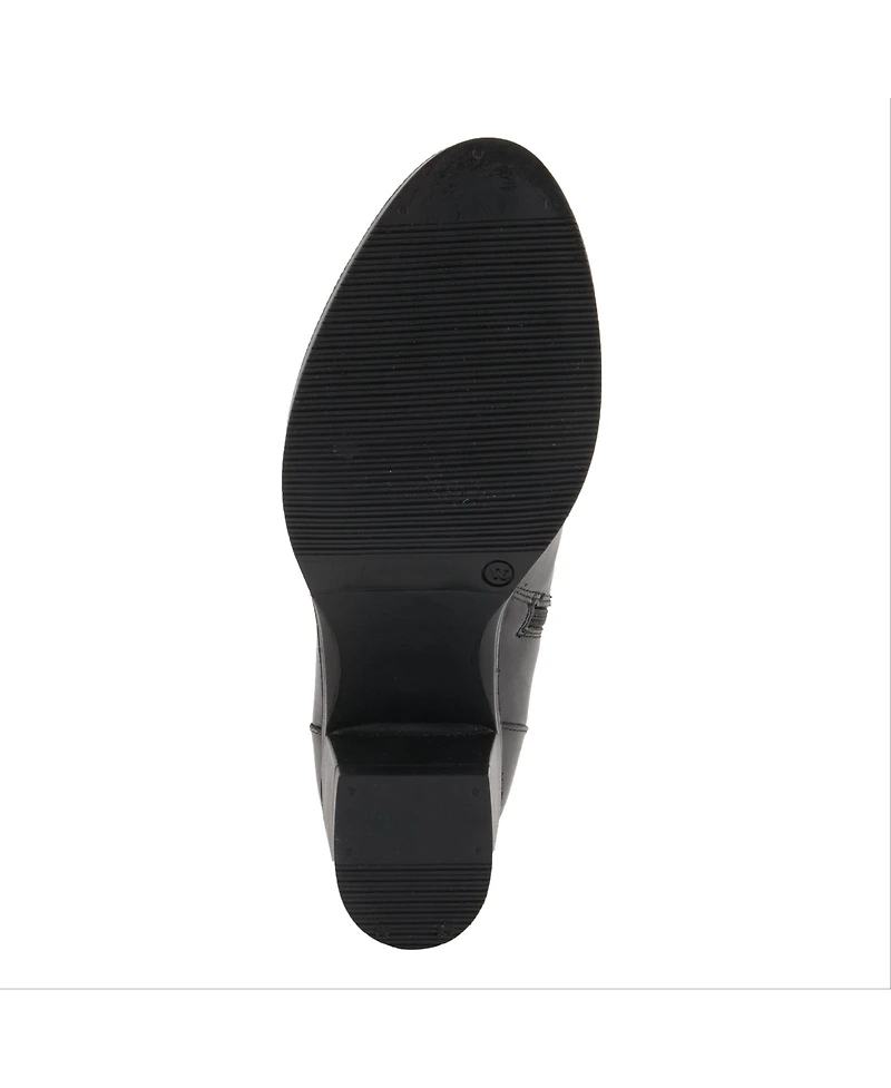 Spring Step Garibaldi Leather Mid Boot with Decorative Lace and Button Detail on Block Heel