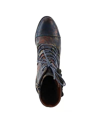 L Artiste Women s Roselia-flow Baroque Floral Lace-Up Boots with 3D Rose Applique and Sculpted Heel