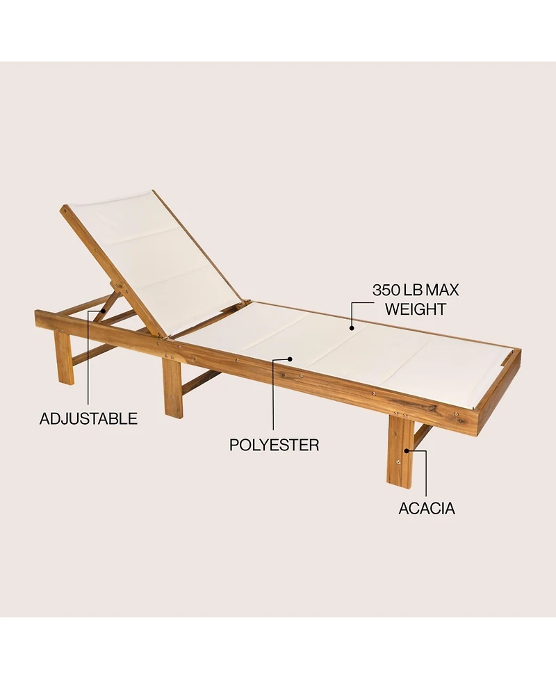 Jonathan Y Mallorca Modern Classic Foldable Adjustable Wood Chaise Outdoor Lounge Chair with Cushion & Wheels