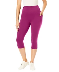 Woman Within Plus Stretch-Cotton Knit Pull-On Pocket Capri Leggings