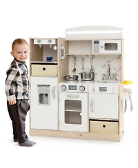 Kids Kitchen Playset with Led Lights & Removable Fabric Bins – White