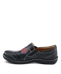 L'Artiste Women's Annawan Floral Embossed Handpainted Leather Comfort Slip-On Shoes with Stretch Gore and Padded Collar