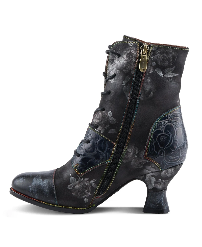 L Artiste Women s Roselia-stunin Lace-Up Booties with Handpainted Floral Details, Rainbow Stitching & Salsa Heel