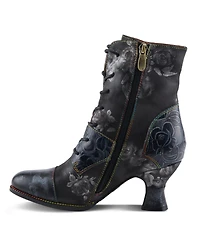 L Artiste Women s Roselia-stunin Lace-Up Booties with Handpainted Floral Details, Rainbow Stitching & Salsa Heel